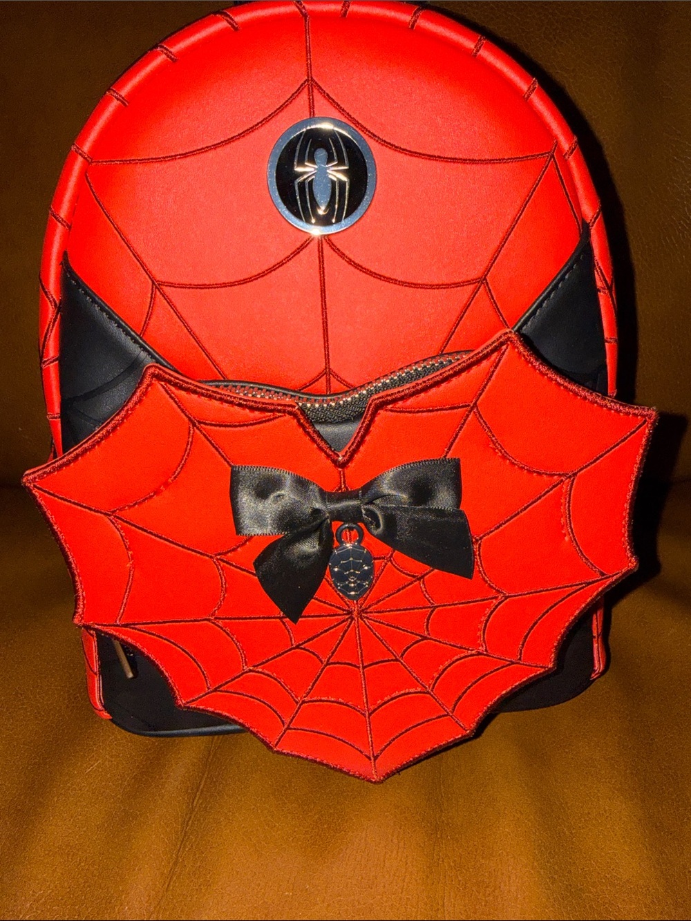 Loungefly Red & Black Spider Web Mini Backpack with Bow Accent